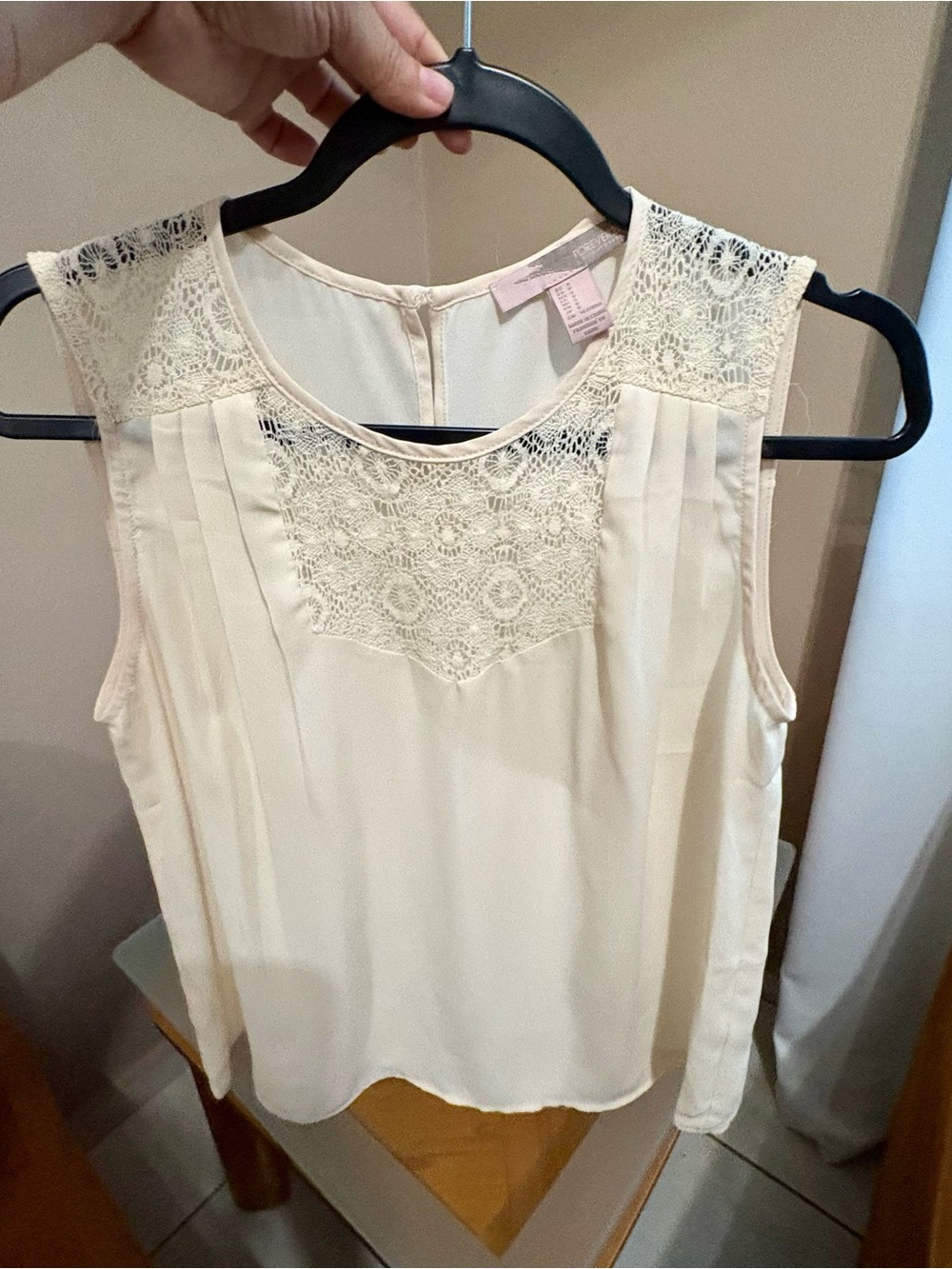 Forever 21 Cream Lace Panel Blouse - Romantic Coquette & Office Chic Vibe